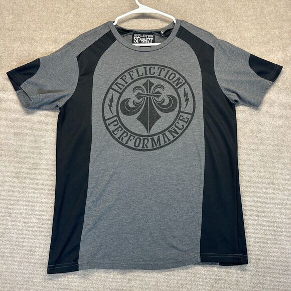 Affliction Sport Performance T Shirt Men's Large Gray Black Short Sleeve 60/40 - Picture 1 of 7